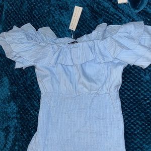 Sky blue off the shoulder dress